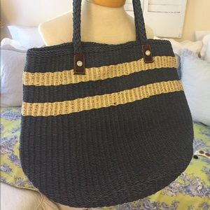 Gap navy straw bag with leather handles
